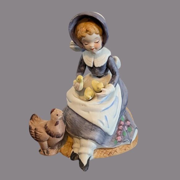 2 for $20 Vintage Girl with Chicks Figurine | Korea Mark | 5" - Picture 1 of 4